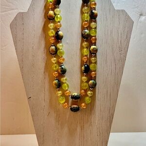 Vintage Hong Kong Green & Orange Plastic Beads with Silver & Gold Tone Accents